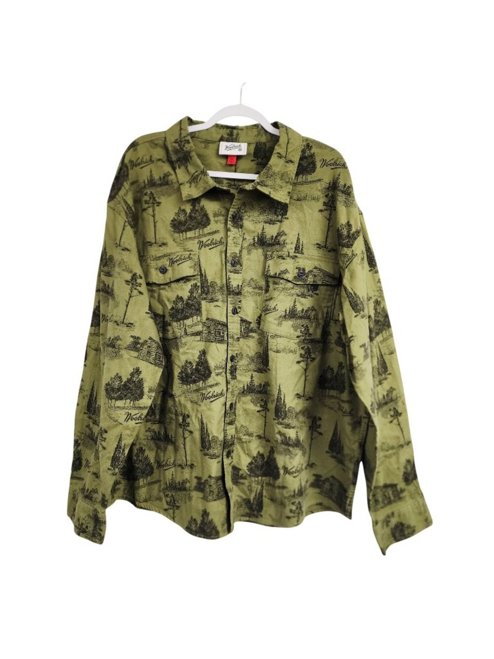 Woolrich Green Scenic Print Button-Up Mens Shirt  XXL Long Sleeve Outdoor Style